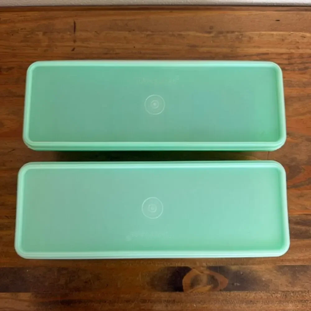 2 Tupperware Jadeite Green Celery & Vegetable Keepers Model #892